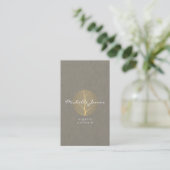 Premium Elegant Gold Leaf Logo op Tan Cardboard Visitekaartje (Staand voorkant)