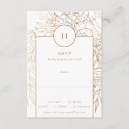 Premium - Elegant Gold Monogram Wreath Wedding RSVP Kaartje
