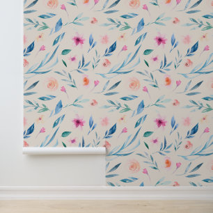 Premium Elegant   Waterverf Bloemen op Cream Behang