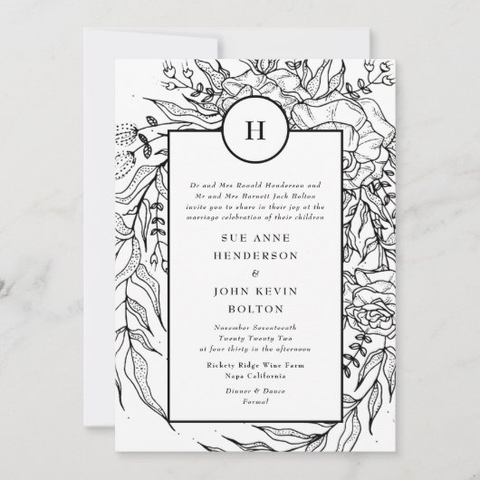 Premium Elegant White Monogram Black Wreater Kaart (Voorkant)