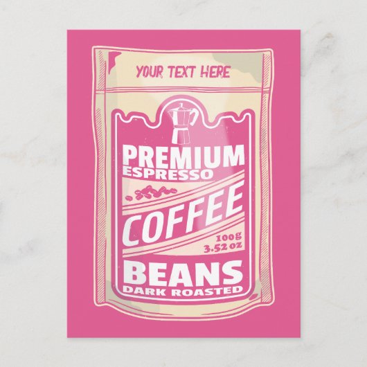 Premium espresso koffiebonen roze voedsel pop kuns briefkaart (Voorkant)