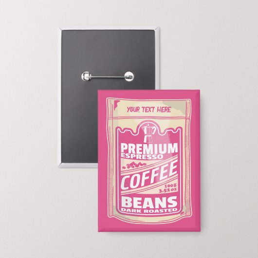 Premium espresso koffiebonen roze voedsel pop kuns button (Voorkant / Achterkant)