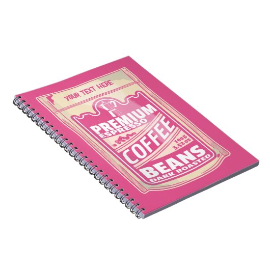 Premium espresso koffiebonen roze voedsel pop kuns notitieboek (Rechterzijde)