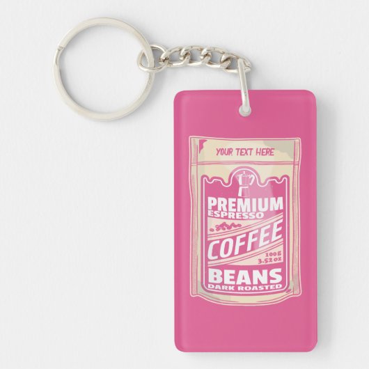 Premium espresso koffiebonen roze voedsel pop kuns sleutelhanger (Voorkant)