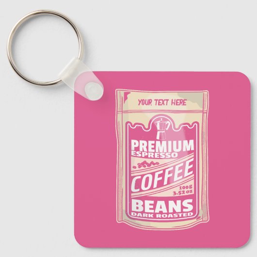 Premium espresso koffiebonen roze voedsel pop kuns sleutelhanger (Voorkant)