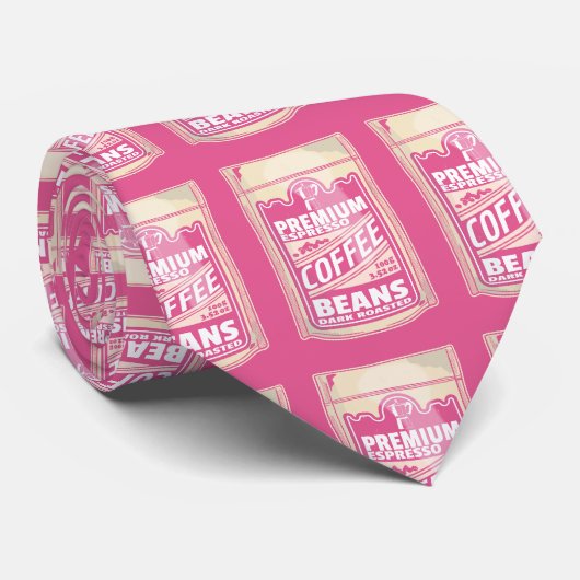 Premium espresso koffiebonen roze voedsel pop kuns stropdas (Opgerold)