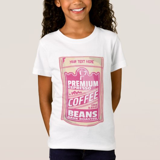 Premium espresso koffiebonen roze voedsel pop kuns t-shirt (Voorkant)