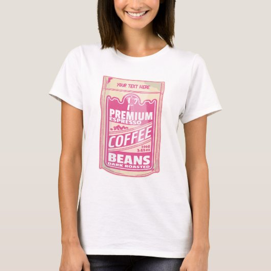 Premium espresso koffiebonen roze voedsel pop kuns t-shirt (Voorkant)