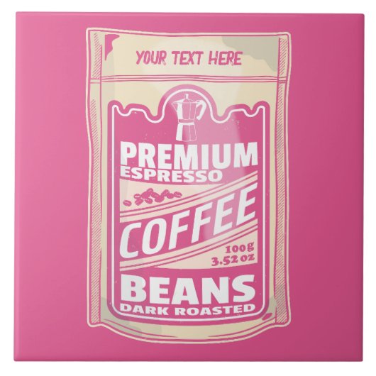 Premium espresso koffiebonen roze voedsel pop kuns tegeltje (Voorkant)