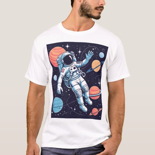 Premium Explorer T-Shirt: Astronaut op een ruimtea T-shirt (Voorkant)
