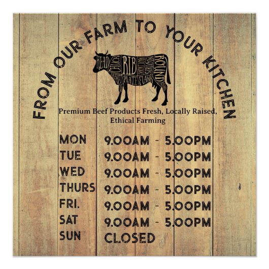 Premium Farmer Opening Times Poster – Rustic Farm  (Voorkant)