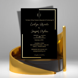 Premium Faux Goud Moderne Typografie Zwart Huwelij Folie Uitnodiging