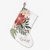 Premium Feestelijke Poinsettia Aangepaste Naam Vak Kleine Kerstsok (Voorkant (Hangend))