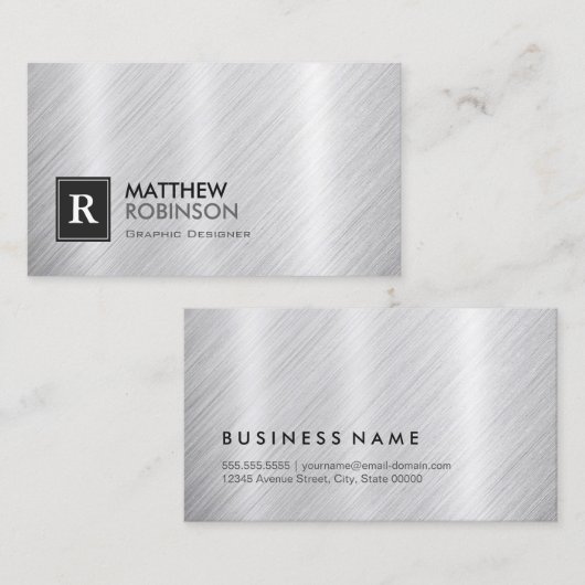 Premium geborsteld metaal met monogram visitekaartje (Voorkant / Achterkant)