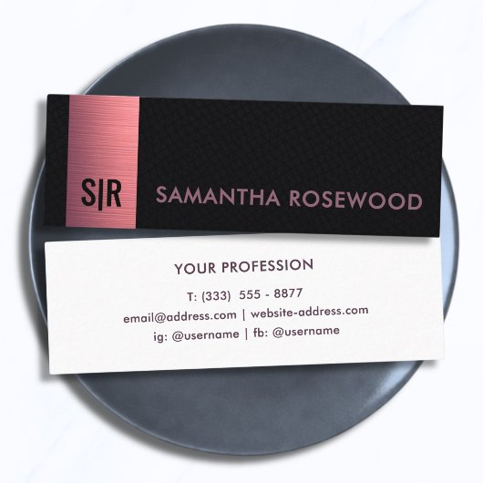 Premium Geborsteld Roze Monogram Zwarte Leer Mini Visitekaartje