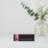 Premium Geborsteld Roze Monogram Zwarte Leer Mini Visitekaartje (Staand voorkant)