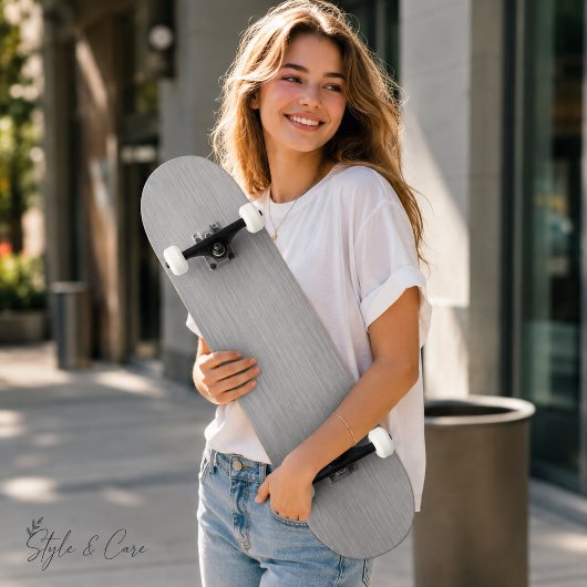 Premium geborsteld zilveren metaalstructuur persoonlijk skateboard