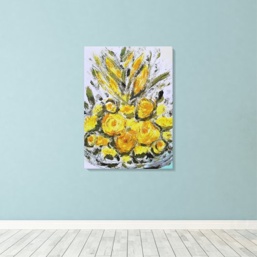 Premium gewikkeld canvas (glans) gele rosas (Insitu (Houten vloer))