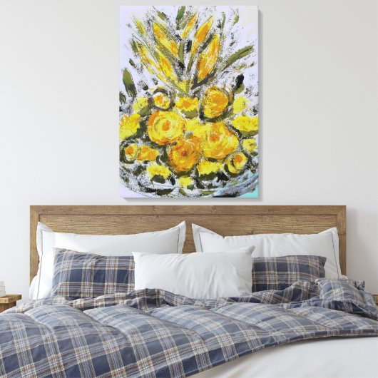 Premium gewikkeld canvas (glans) gele rosas (Insitu (Slaapkamer))