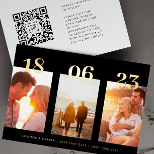 Premium GOLD Drie Foto QR CODE Save The Date Folie Uitnodiging