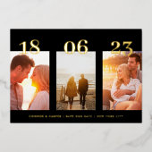 Premium GOLD Drie Foto QR CODE Save The Date Folie Uitnodiging (Voorkant)