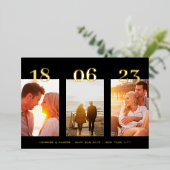Premium GOLD Drie Foto QR CODE Save The Date Folie Uitnodiging (Staand Voorkant)