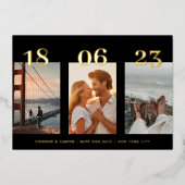 Premium GOLD FOUR Foto TROUW Save The Date Folie Uitnodiging (Voorkant)
