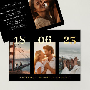 Premium GOLD FOUR Foto TROUW Save The Date Folie Uitnodiging