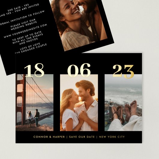 Premium GOLD FOUR Foto TROUW Save The Date Folie Uitnodiging