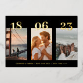 Premium GOLD FOUR Fotobruiloft Bewaar de datum Folie Uitnodiging (Voorkant)