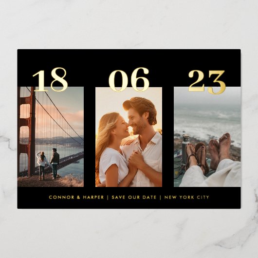 Premium GOLD FOUR Fotobruiloft Bewaar de datum Folie Uitnodiging (Voorkant)