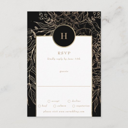 Premium - goudmonogram bruinbruin Elegant RSVP Kaartje (Voorkant)