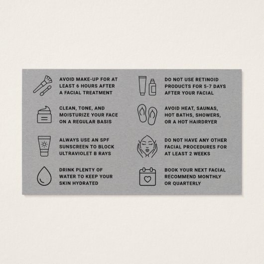 Premium - Gray Facial Aftercare Instructions Kaart (Achterkant)