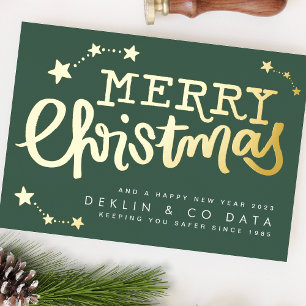 Premium Green Gold Stars Merry kerst Business Folie Feestdagenkaart