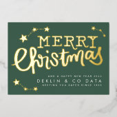Premium Green Gold Stars Merry kerst Business Folie Feestdagenkaart (Voorkant)