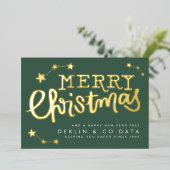 Premium Green Gold Stars Merry kerst Business Folie Feestdagenkaart (Staand Voorkant)