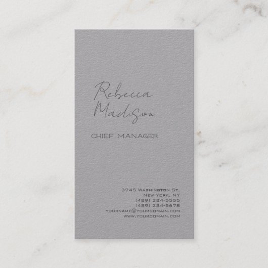 Premium grijs modern, handgeschreven script visitekaartje (Voorkant)