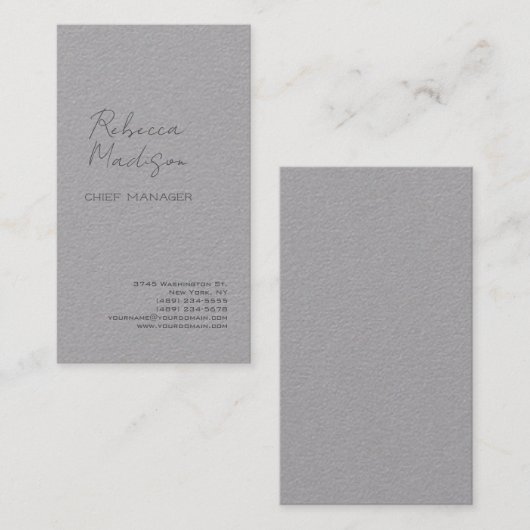 Premium grijs modern, handgeschreven script visitekaartje (Voorkant / Achterkant)