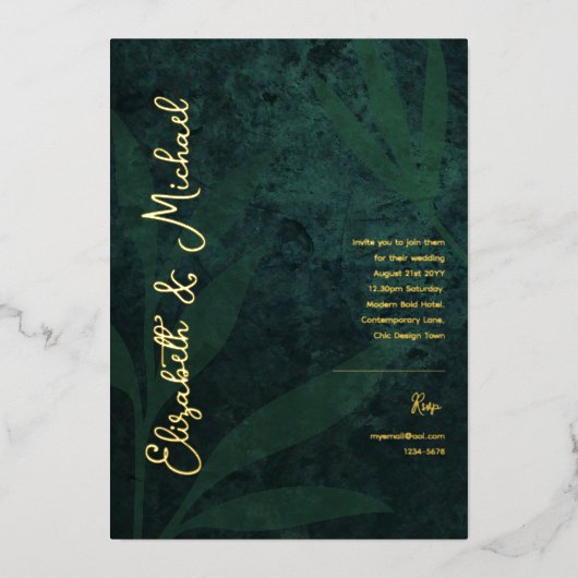 Premium Groen Goud Folie PHOTO Trouw  Folie Uitnodiging (Voorkant)