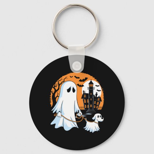 Premium Halloween spook hond die wandelt Sleutelhanger (Voorkant)