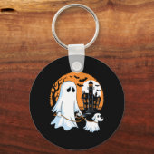 Premium Halloween spook hond die wandelt Sleutelhanger (Voorkant)