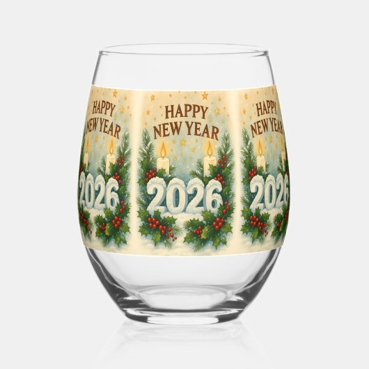 premium happy new year 2026 wijnglas zonder voet (Voorkant)