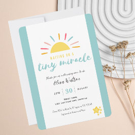 Premium Invitation, Blauw Baby shower Tiny Miracle Kaart