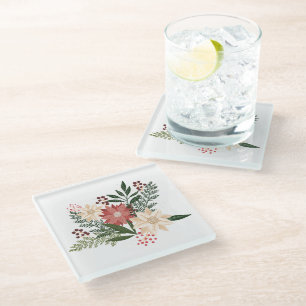 Premium Kerst Poinsettia Vakantie Glazen Onderzetter