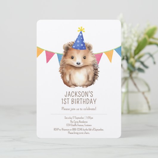 Premium kids verjaardagsuitnodiging, schattige Hed Kaart (Staand voorkant)