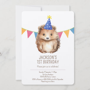 Premium kinderverjaardagsuitnodiging, cute egel kaart