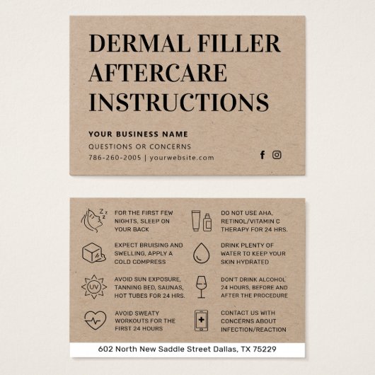 Premium Kraft Dermal Filler Natercare Advice Kaart (Voorkant /achterkant)