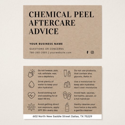 Premium Kraft Eco Chemical Peel Aftercare Kaart (Voorkant /achterkant)