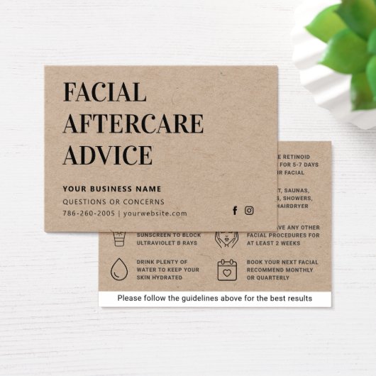 Premium Kraft Facial Aftercare Instructions Kaart (Bureau)