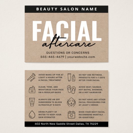 Premium Kraft Facial Aftercare Kaart (Voorkant /achterkant)